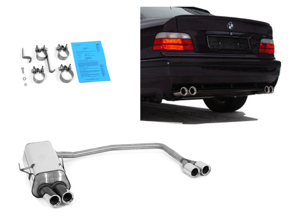 Fox Edelstahl Duplex Sportauspuff BMW 3er E36 Limo Touring Coupe Cabrio 2x76mm rund eingerollt gerade mit Absorber: BM021054-068