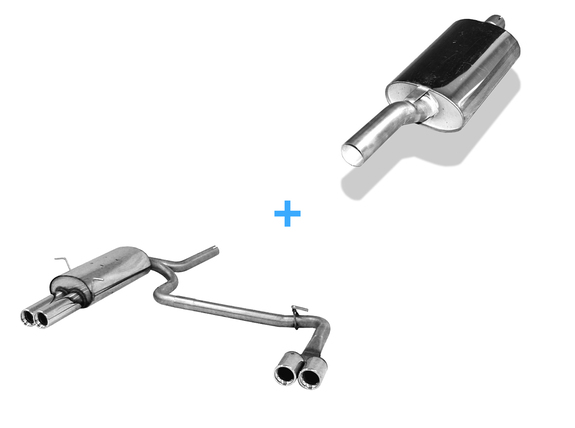 Fox Edelstahl Duplex Sportauspuff-Komplettanlage ab Kat BMW 3er E46 316i u. 318i Limousine/ Touring/ Coupe 2x76mm rund eingerollt gerade mit Absorber: BM022124-068ANL