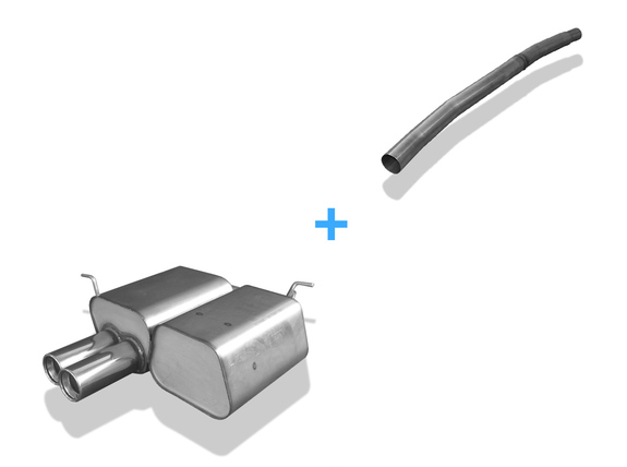Fox Edelstahl Racing-Komplettanlage ab Kat BMW 3er E46 316Ti u. 318Ti Compact 2x80mm rund eingerollt gerade mit Absorber