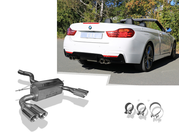 FOX Edelstahl Duplex Sportauspuff BMW 4er F32/F33/F36 435i Coupe/Cabrio/Gran Coupe mit M-Paket je 2x80mm rund doppelwandig abgeschrägt: BM160015-290