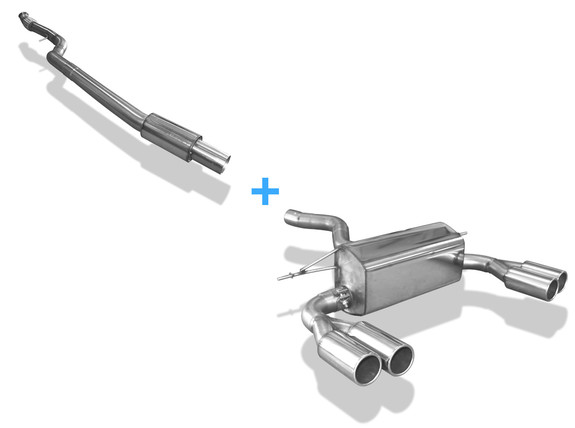 FOX Edelstahl Duplex Sportauspuff-Komplettanlage ab Kat BMW 4er F32/F33/F36 435i Coupe/Cabrio/Gran Coupe mit M-Paket je 2x80mm rund eingerollt: BM160015-050ANL