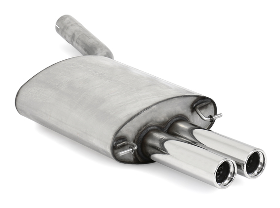 Fox Edelstahl Sportauspuff BMW 5er E60 E61 520d Limousine u. Touring 2x76mm rund eingerollt gerade mit Absorber