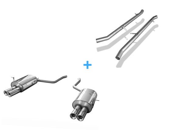 Fox Edelstahl Duplex Racing-Komplettanlage ab Kat BMW 7er E38 730i 735i 740i mit Endrohraussparung je 2x90mm rund eingerollt gerade mit Absorber: BM041064-072ANLR
