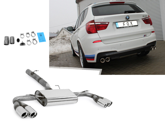 Fox Edelstahl Duplex Sportauspuff BMW X3 F25 35i 35d je 2x90mm rund eingerollt abgeschrägt mit Absorber: BM101025-152