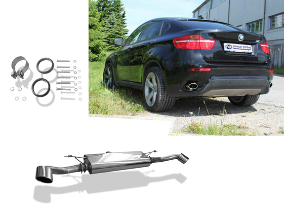 Fox Edelstahl Duplex Sportauspuff BMW X6 E71 115x85mm oval eingerollt seitlich abgeschrägt: BM140003-461