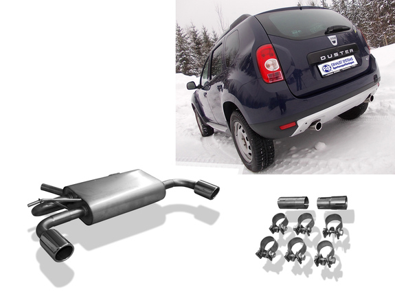 Fox Edelstahl Duplex Sportauspuff Dacia Duster 4x4 1x80mm rund eingerollt abgeschrägt: DC030025-129