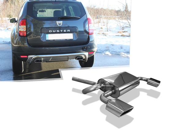 FOX Edelstahl Duplex Sportauspuff Dacia Duster 4x4 je 145x65mm trapezförmig eingerollt abgeschrägt