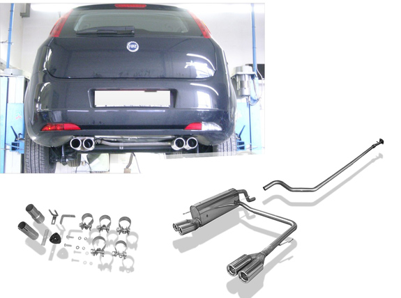 Fox Edelstahl Duplex Sportauspuff-Komplettanlage ab Kat Fiat Grande Punto Typ 199 1.2l Benzin ab 2005 je 2x76mm rund eingerollt gerade mit Absorber: FI041023-068ANL