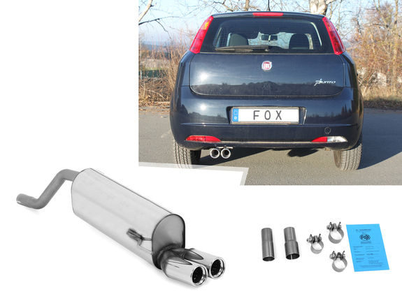 Fox Edelstahl Sportauspuff Fiat Grande Punto Typ 199 Benzin ab 2005 2x76mm rund eingerollt gerade mit Absorber: FI041011-068