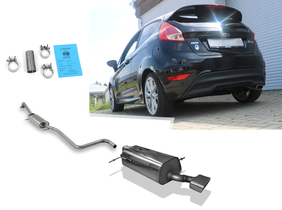 Fox Edelstahl Komplettanlage ab Kat Ford Fiesta MK7 JA8 ST-Line u. Red+Black-Edition 1.0l Ecoboost u. 1.5l TDCi ab 2012 145x65mm trapezförmig: FO013031-671EANL