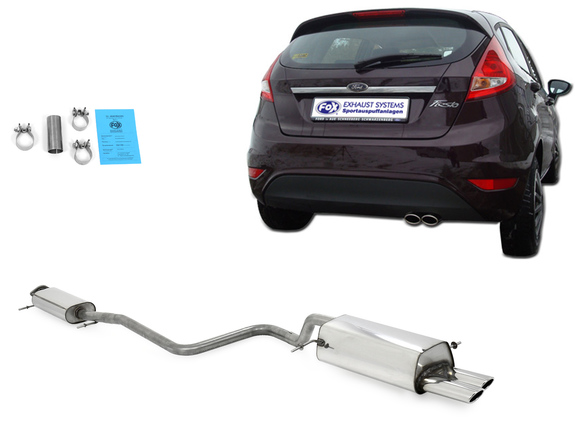 Fox Edelstahl Komplettanlage ab Kat Ford Fiesta MK7 JA8 inkl. Sport 1.2l ab 2008 2x86x54mm oval eingerollt abgeschrägt