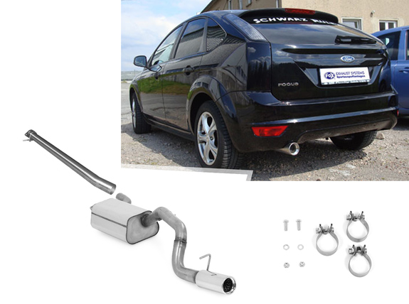 Fox Edelstahl Racing-Komplettanlage ab Kat (63,5mm-System) Ford Focus 2 Fließheck Facelift Bj.08-10 1x90mm rund eingerollt gerade mit Absorber: FO031151-071ANLR