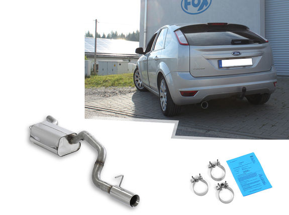 Fox Edelstahl Sportauspuff (63,5mm-System) Ford Focus 2 Fließheck Facelift Bj.08-10 1x90mm rund doppelwandig gerade: FO031151-271