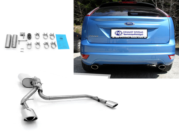 Fox Edelstahl Duplex Sportauspuff Ford Focus 2 Fließheck Facelift Bj.08-10 106x71mm oval eingerollt abgeschrägt mit Absorber: FO031123-365