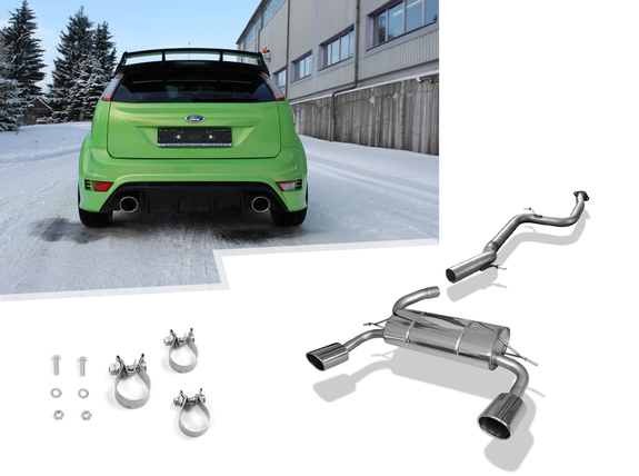 Fox Edelstahl Duplex Racing-Komplettanlage ab Kat. Ford Focus 2 RS ab 2009 129x106mm oval eingerollt abgeschrägt: FO031075-349ANLR