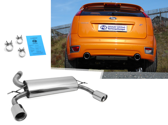 Fox Edelstahl Duplex Sportauspuff Ford Focus 2 ST 220 225 ab 2005 1x100mm rund eingerollt abgeschrägt mit Absorber: FO031025-153