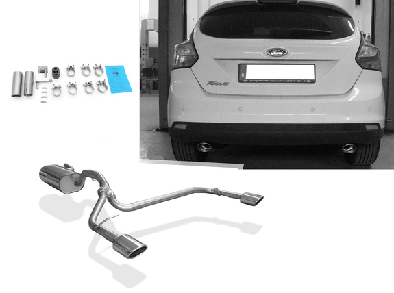 Fox Edelstahl Duplex Sportauspuff Ford Focus 3 Fließheck 1.6 TDCi je 106x71mm oval eingerollt schräg mit Absorber: FO032043-365