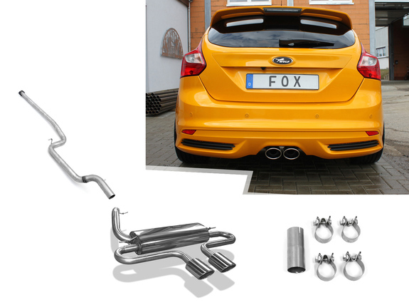 Fox Edelstahl Racing-Komplettanlage ab Kat Ausgang Mittig Ford Focus 3 ST 2x 115x85mm oval eingerollt abgeschrägt ohne Absorber: FO032025-348ANLR