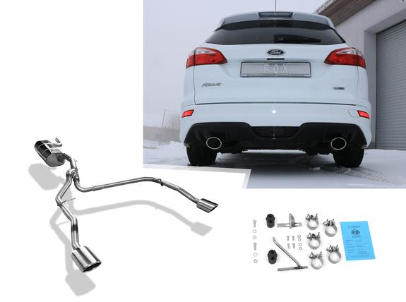 Fox Edelstahl Duplex Sportauspuff Ford Focus 3 Turnier 1.0l Ecoboost mit Styling-Paket je 115x85mm oval eingerollt abgeschrägt: FO032123-347