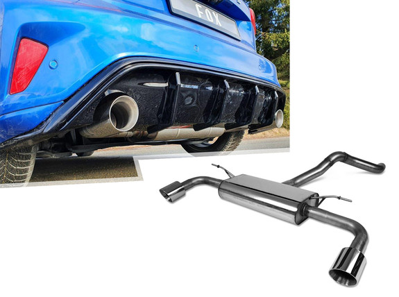 FOX Edelstahl Duplex Sportauspuff Ford Focus 4 ST-Line (Mod. mit Starrachse) für Rieger-Heckeinsatz je 100mm rund doppelwandig abgeschrägt: FO033035-293