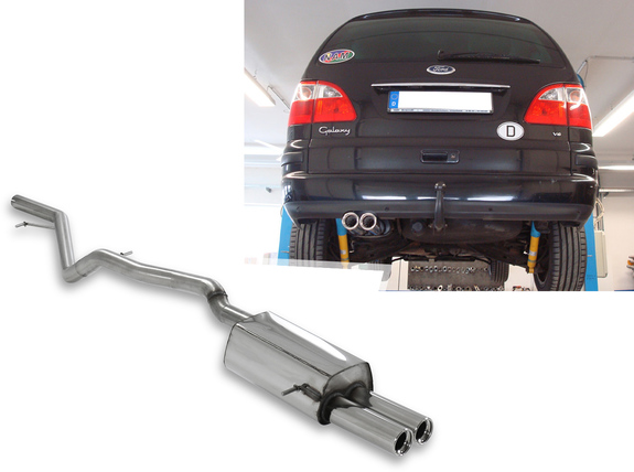 Fox Edelstahl Racing-Komplettanlage ab Kat Ford Galaxy 1 2.8l V6 Typ WGR ab 00 2x80mm rund eingerollt gerade mit Absorber: FO080022-070ANLR1
