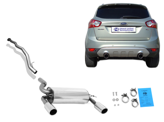 Fox Edelstahl Duplex Sportauspuff-Komplettanlage ab Kat Ford Kuga Diesel ab 2008 1x100mm rund eingerollt abgeschrägt