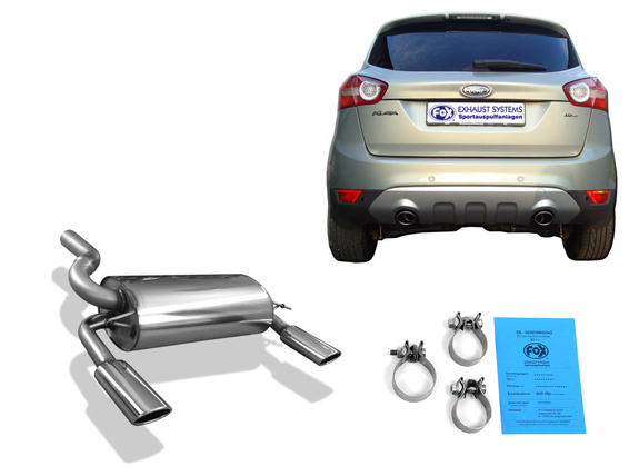 Fox Edelstahl Duplex Sportauspuff Ford Kuga ab 2008 106x71mm oval eingerollt abgeschrägt: FO150003-345