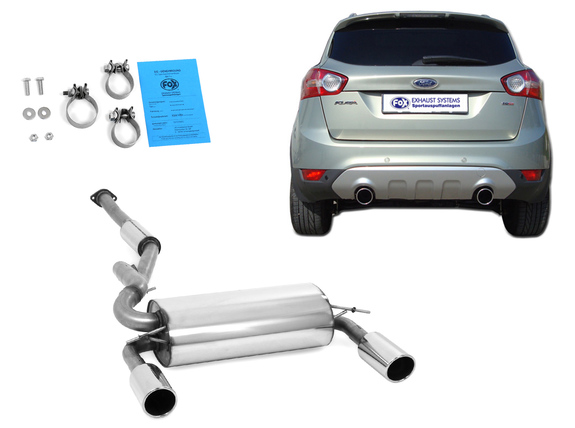 Fox Edelstahl Duplex Sportauspuff-Komplettanlage ab Kat Ford Kuga ab 2008 1x100mm rund eingerollt abgeschrägt