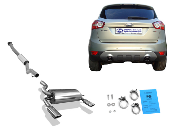 Fox Edelstahl Duplex Sportauspuff-Komplettanlage ab Kat Ford Kuga ab 2008 106x71mm oval eingerollt abgeschrägt
