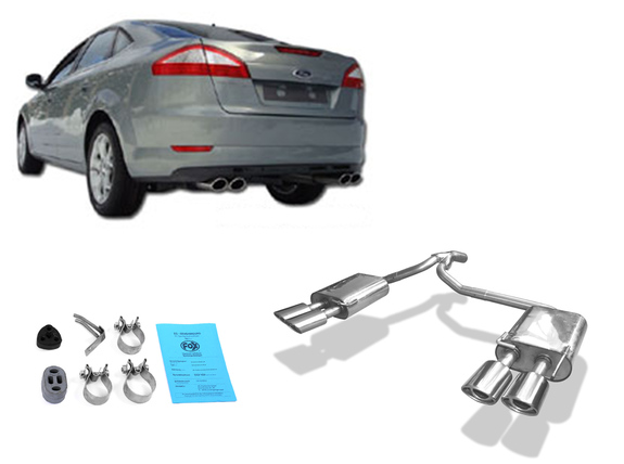 Fox Edelstahl Duplex Sportauspuff Ford Mondeo MK4 Fließheck ab 2007 2x106x71mm oval eingerollt abgeschrägt mit Absorber: FO042004-366