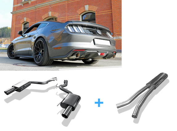 Fox Edelstahl Duplex Sportauspuff-Komplettanlage ab Kat Ford Mustang VI 6 ab 2014 2.3l Ecoboost je 1x100mm rund doppelwandig abgeschrägt: FO141013-293ANL