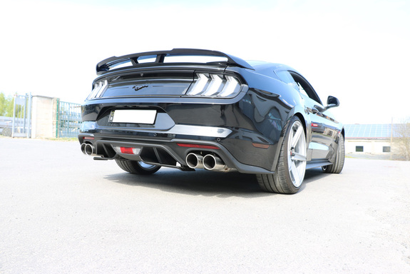 Fox Edelstahl Duplex Sportauspuff-Komplettanlage ab Kat Ford Mustang VI 6 Facelift ab 2017 5.0l GT je 2x100mm rund eingerollt abgeschrägt: FO141024-134ANL