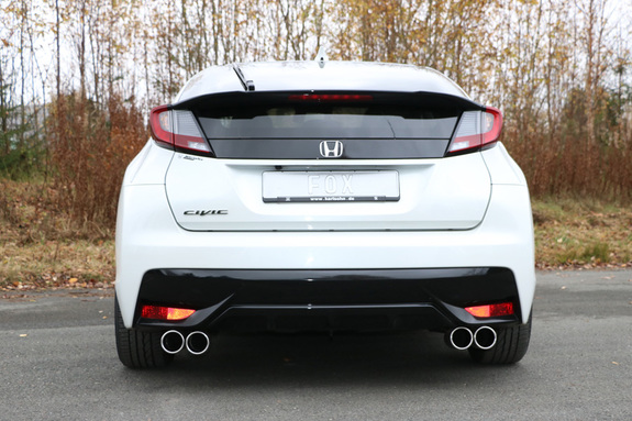 FOX Edelstahl Duplex Racing-Komplettanlage ab Kat. Honda Civic 9 FK2 Hatchback je 2x90mm rund eingerollt