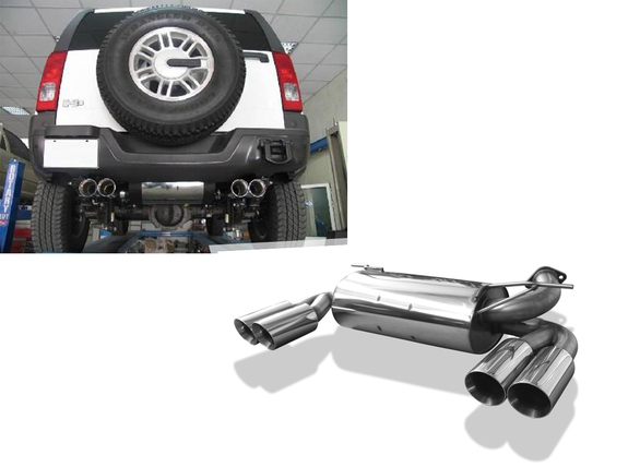 Fox Edelstahl Duplex Sportauspuff Hummer H3 2x100mm rund scharf abgeschrägt mit Absorber Typ B: HU011005-296 Fox Edelstahl Duplex Sportauspuff Hummer H3 2x100mm rund scharf abgeschrägt mit Absorber Typ B: HU011005-296
