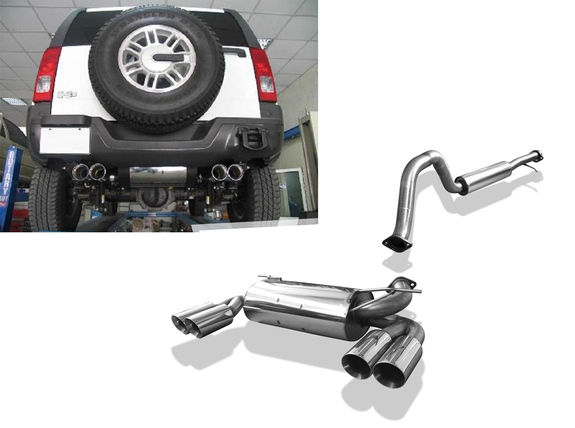 Fox Edelstahl Duplex Sportauspuff-Komplettanlage ab Kat Hummer H3 2x100mm rund scharf abgeschrägt mit Absorber Typ B