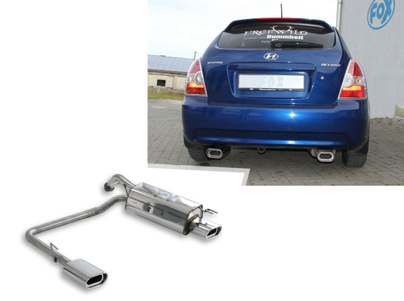 Fox Edelstahl Duplex Sportauspuff Hyundai Accent 3 Typ MC Bj.06-10 135x80mm flachoval eingerollt abgeschrägt mit Absorber