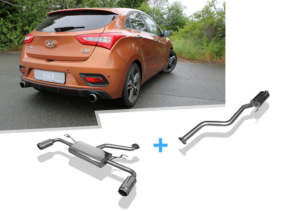 FOX Edelstahl Duplex Sportauspuff-Komplettanlage ab Kat Hyundai i30 1.6 GDI Turbo Typ GDH je 100mm rund scharf abgeschrägt: HY140023-685ANL