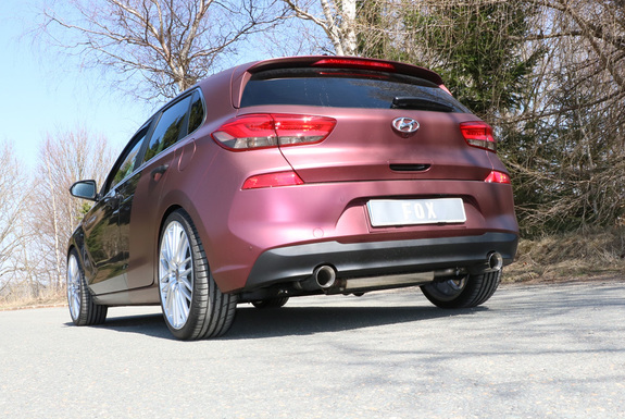FOX Edelstahl Duplex Racing-Auspuffanlage ab Kat. Hyundai i30 Typ PD ab 2017 je 90mm rund doppelwandig abgeschrägt: HY141003-291ANLR
