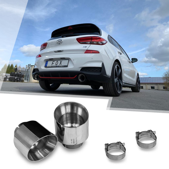 FOX Edelstahl Duplex Endrohrsatz Hyundai i30N Performance + Fastback je 114mm rund doppelwandig abgeschrägt: HY141030-295 FOX Edelstahl Duplex Endrohrsatz Hyundai i30N Performance + Fastback je 114mm rund doppelwandig abgeschrägt: HY141030-295