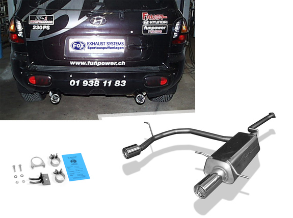 Fox Edelstahl Duplex Sportauspuff Hyundai Santa Fe 1 Typ SM 1x90mm rund eingerollt gerade mit Absorber: HY120003-071