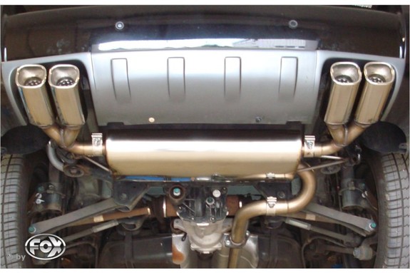 Fox Edelstahl Duplex Sportauspuff-Komplettanlage ab Kat Hyundai Tucson JM 2x 88x79mm rechteckig eingerollt abgeschrägt mit Absorber: HY150005-664ANL