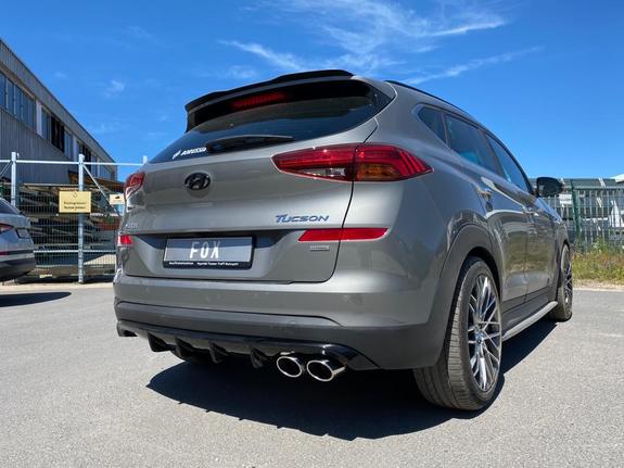FOX Edelstahl Sportauspuff Hyundai Tucson 3 Typ TL 4x4 Diesel für Modelle mit AdBlue 2x115x85mm oval eingerollt abgeschrägt: HY151061-348