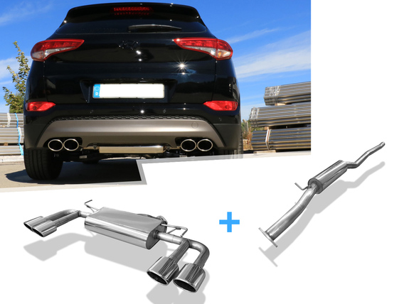 FOX Edelstahl Duplex Sportauspuff-Komplettanlage ab Kat. Hyundai Tucson 3 Typ TL 4x4 (Mod. ohne OPF) je 2x115x85mm oval eingerollt abgeschrägt: HY151025-348ANL1