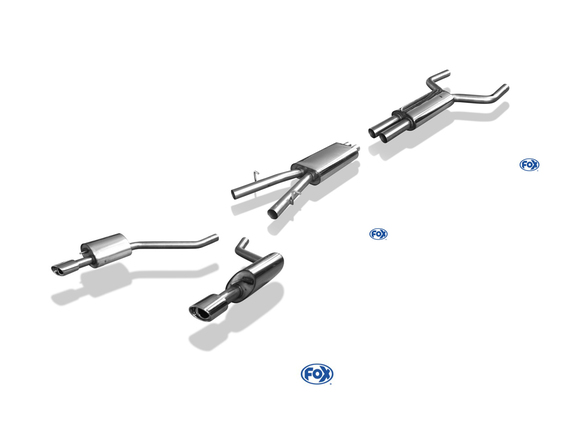 Fox Edelstahl Duplex Sportauspuff-Komplettanlage ab Kat Jaguar XJ Typ X350 Bj. 03-09 je 115x85mm oval eingerollt abgeschrägt mit Absorber: JA044003-367ANL
