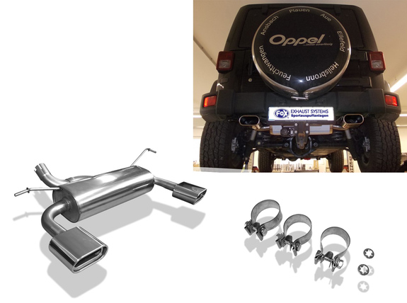 Fox Edelstahl Duplex Sportauspuff Jeep Wrangler 3 Benzin Typ JK ab 2007 160x80mm flachoval eingerollt abgeschrägt mit Absorber: JE032015-597