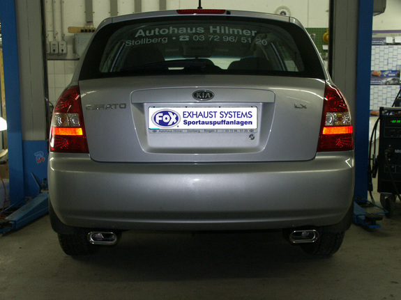 Fox Edelstahl Duplex Sportauspuff Kia Cerato Schrägheck 135x80mm flachoval eingerollt abgeschrägt mit Absorber: KI140015-593