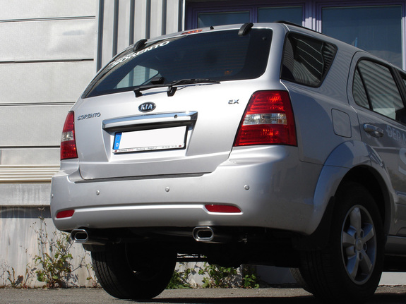 Fox Edelstahl Duplex Sportauspuff-Komplettanlage ab Kat Kia Sorento Typ JC Benzin 135x80mm flachoval eingerollt abgeschrägt mit Absorber: KI130000-593ANL1
