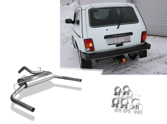 FOX Edelstahl Duplex Sportauspuff Lada 4X4 Niva je 1x45mm rund rechts/links: LA010013-001