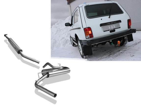 FOX Edelstahl Sportauspuff-Komplettanlage ab Kat Lada 4X4 Niva 1x45mm rund: LA010001-001ANL