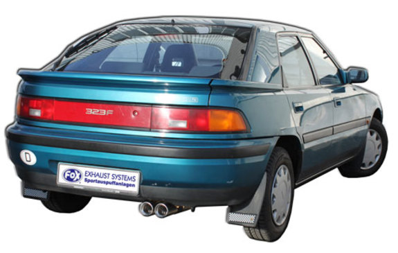 Fox Edelstahl Sportauspuff-Komplettanlage ab Kat Mazda 323 F - BG Fließheck Bj.89-94 2x80mm rund eingerollt gerade mit Absorber: MA020002-070ANL1
